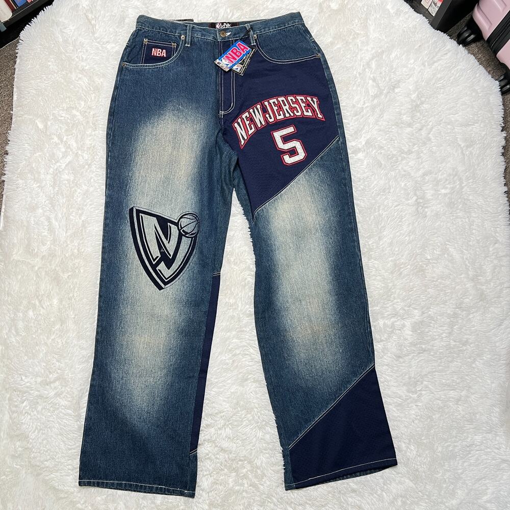VINTAGE UNK DENIM NBA JEANS NEW JERSEY NETS JASON KID 5 SIZE 36